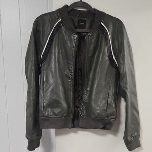 Joe's Jeans Dark Green Leather Bomber Jacket